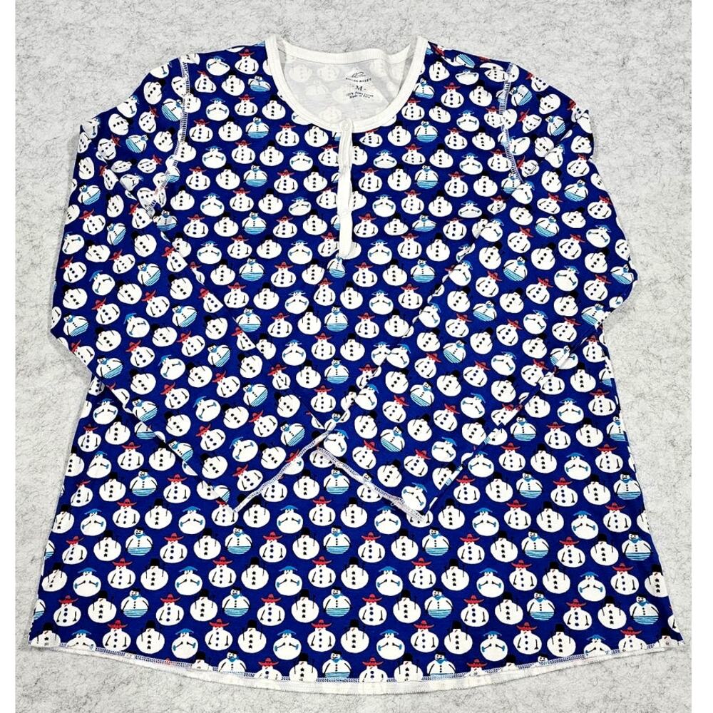 Roller Rabbit Pajama Top Snowman Henley Long Sleeve 100% Pima Cotton, Sz M, New